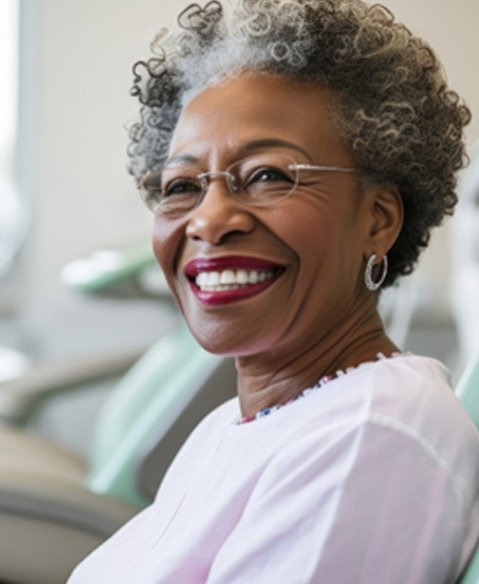 older woman smiling in the dental chair   